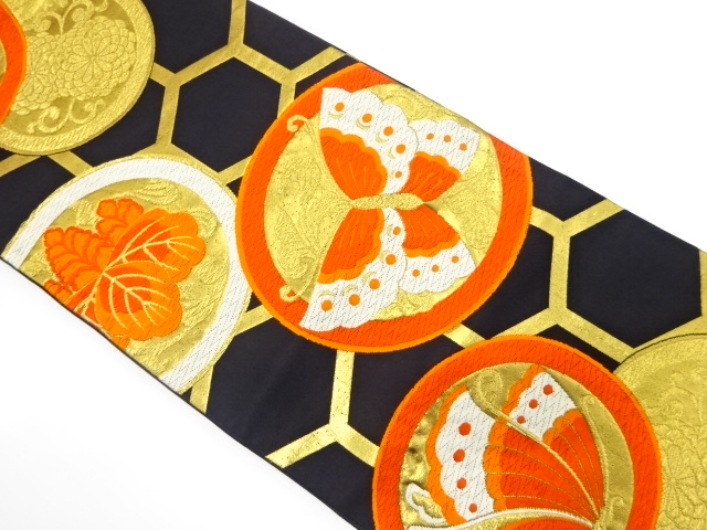 JAPANESE KIMONO / ANTIQUE FUKURO OBI / WOVEN PAULOWNIA & KIKU